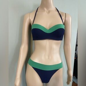 Tory Burch Green and Blue Color-Block Bikini